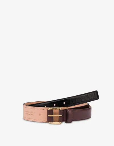 Moschino Calfskin And Goatskin Belt In Black