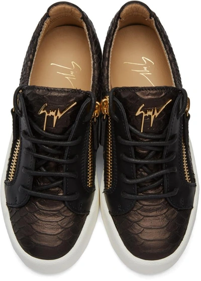 Shop Giuseppe Zanotti Black Python-embossed London Sneakers