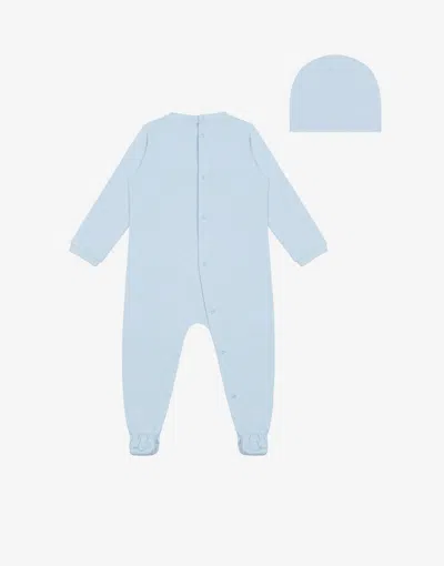 Moschino Jersey Romper And Hat Set Teddy Bear In Blue