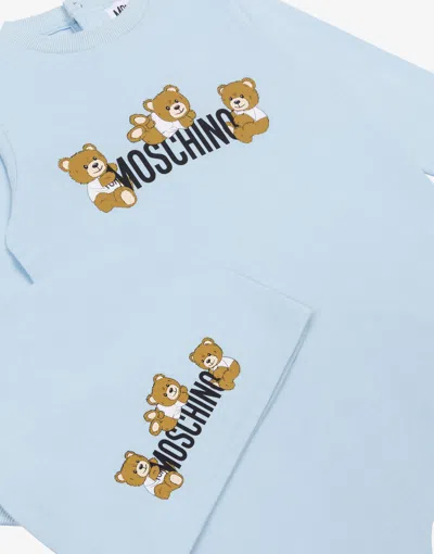 Moschino Jersey Romper And Hat Set Teddy Bear In Blue