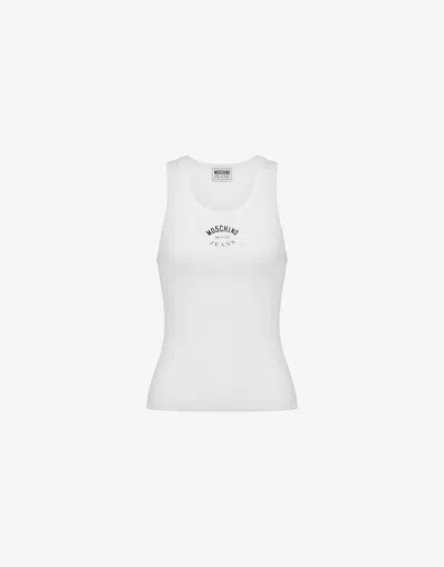 Moschino Stretch Cotton Tank Top With Logo In White