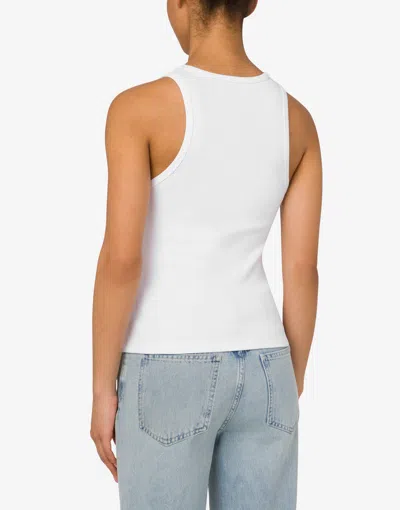 Moschino Stretch Cotton Tank Top With Logo In White