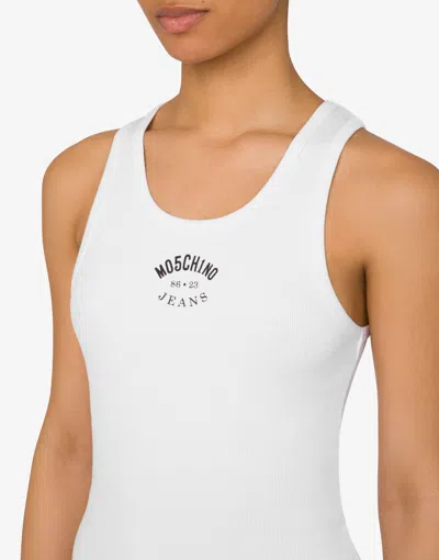 Moschino Stretch Cotton Tank Top With Logo In White