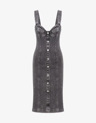 Moschino Stretch Denim Dress With Buttons In Grey