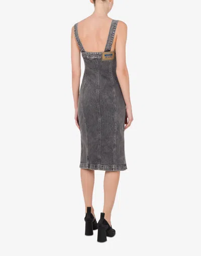 Moschino Stretch Denim Dress With Buttons In Grey