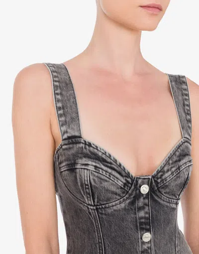 Moschino Stretch Denim Dress With Buttons In Grey