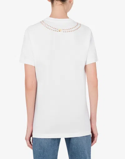 Moschino White Cotton T-shirt With Croissant And Pearls Print In White