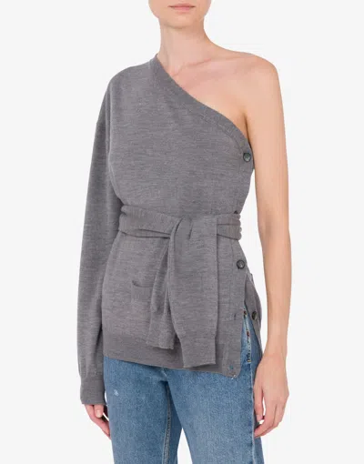 Moschino One-shoulder Wool Cardigan Tailored Twist In Gray