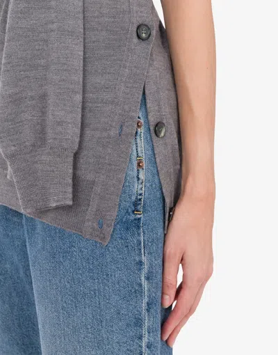 Moschino One-shoulder Wool Cardigan Tailored Twist In Gray