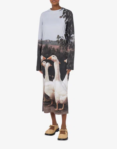 Moschino Interlock Dress Goose Print In Multi