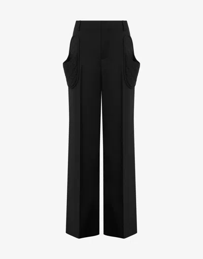 Moschino Wool Canvas Trousers Slippers In Black