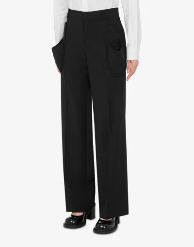 Moschino Wool Canvas Trousers Slippers In Black