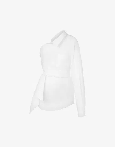 Moschino One-shoulder Stretch Poplin Shirt In White