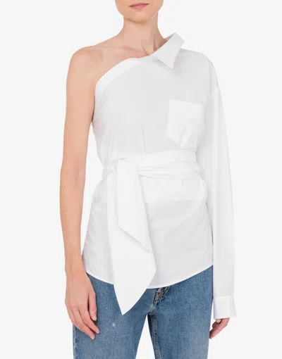 Moschino One-shoulder Stretch Poplin Shirt In White