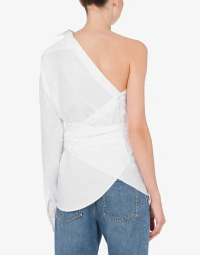 Moschino One-shoulder Stretch Poplin Shirt In White