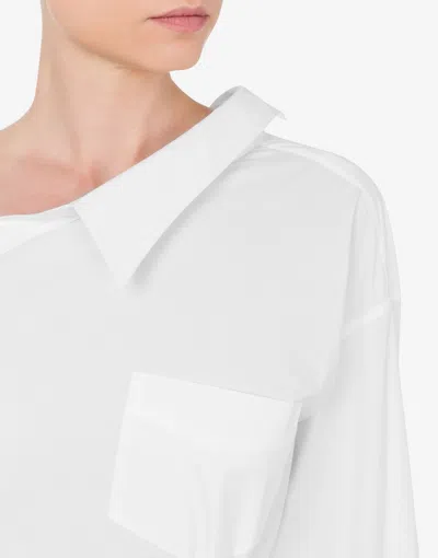 Moschino One-shoulder Stretch Poplin Shirt In White