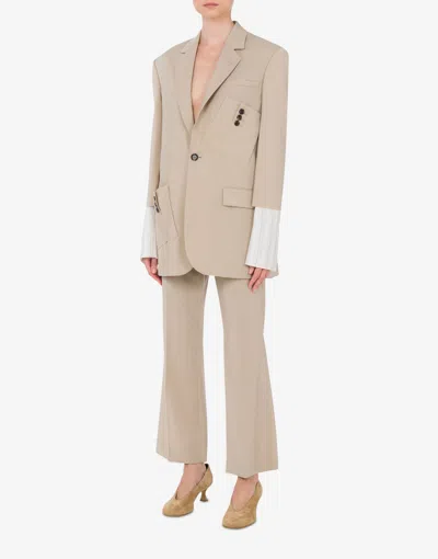 Moschino Wool Canvas Jacket With Cuff Details In Multi