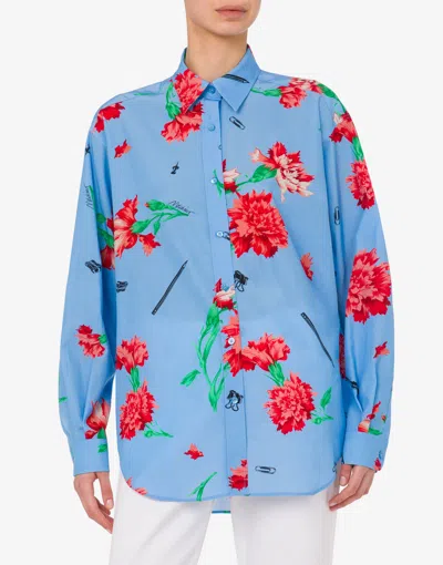 Moschino Canvas Shirt Allover Carnation Print In Multi