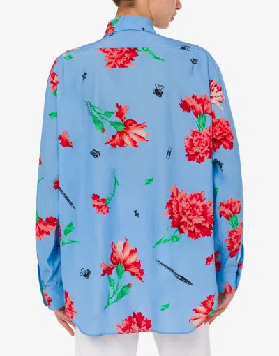 Moschino Canvas Shirt Allover Carnation Print In Multi