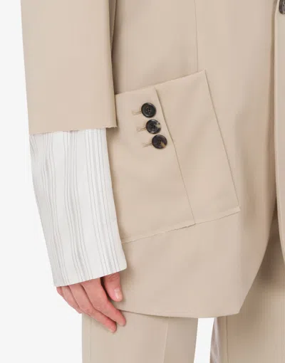 Moschino Wool Canvas Jacket With Cuff Details In Multi