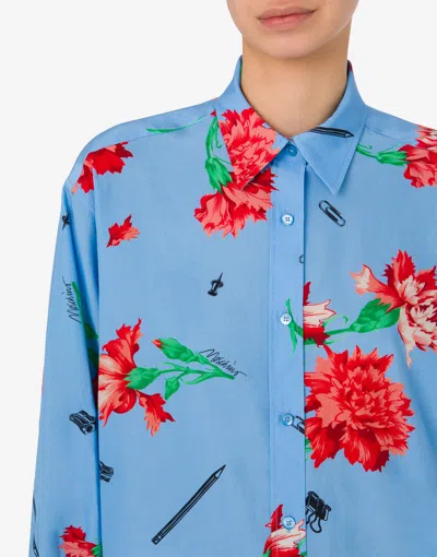 Moschino Canvas Shirt Allover Carnation Print In Multi