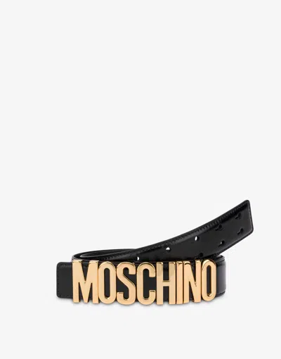 Moschino Adjustable Logo Embossed Belt With Multiple Holes In Black