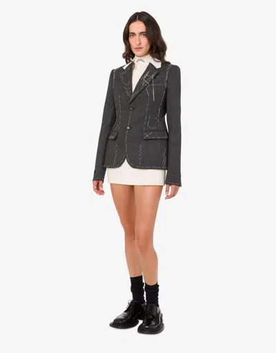 Moschino Embroidered Wool Canvas Jacket With Notch Lapel In Gray