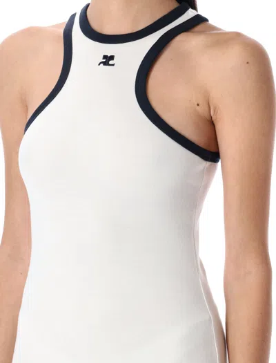 Courrèges White Mini Dress With Navy Blue Trim In White