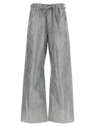 Darkpark Wide Leg Drawstring Waist Jeans With Pockets In Gray
