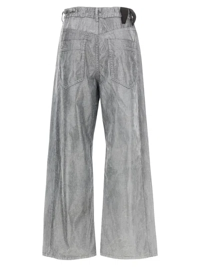 Darkpark Wide Leg Drawstring Waist Jeans With Pockets In Gray