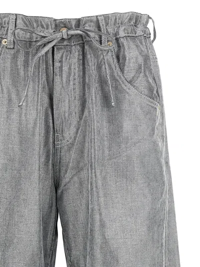 Darkpark Wide Leg Drawstring Waist Jeans With Pockets In Gray