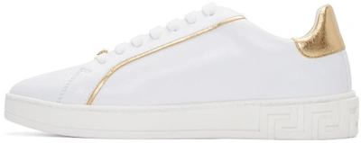Shop Versace White & Gold Leather Sneakers