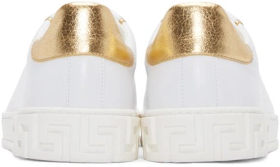 Shop Versace White & Gold Leather Sneakers