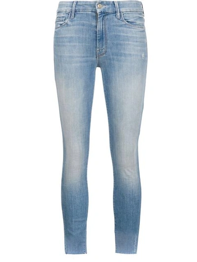 Mother The Stunner Striped Cropped Frayed High-rise Skinny Jeans In Light Denim