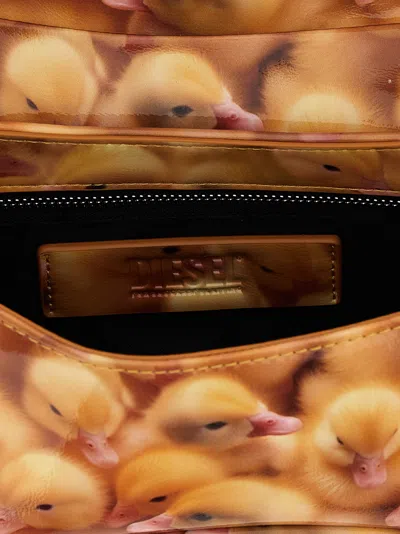 Diesel Play-glossy Clutch With Print In Gold