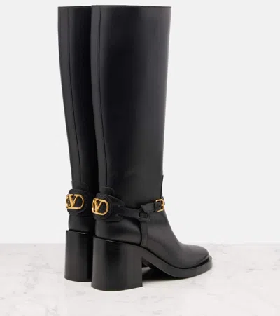 Valentino Garavani Vlogo Signature 80 Embellished Leather Knee Boots In Black