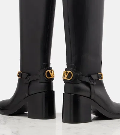 Valentino Garavani Vlogo Signature 80 Embellished Leather Knee Boots In Black