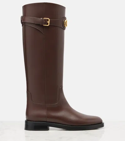 Valentino Garavani Leather Signature Vlogo Riding Boots 30 In Brown