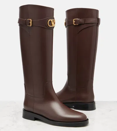 Valentino Garavani Leather Signature Vlogo Riding Boots 30 In Brown