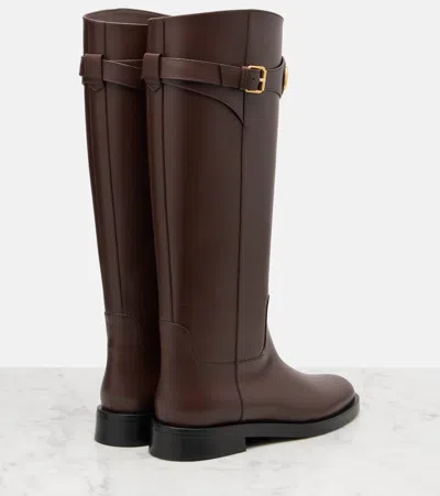 Valentino Garavani Leather Signature Vlogo Riding Boots 30 In Brown