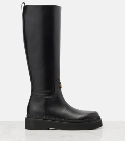 Valentino Vitello Brass Vlogo Leather Knee-high Boots In Black