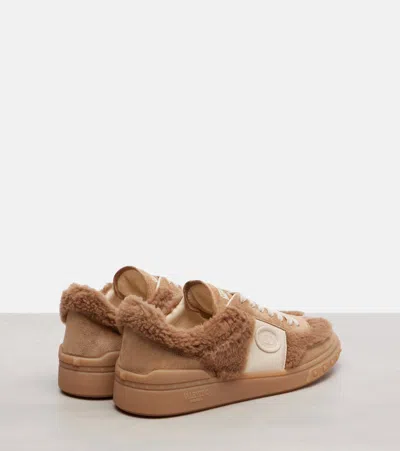 Valentino Garavani Upvillage Suede Shearling Low-top Sneakers In Brown