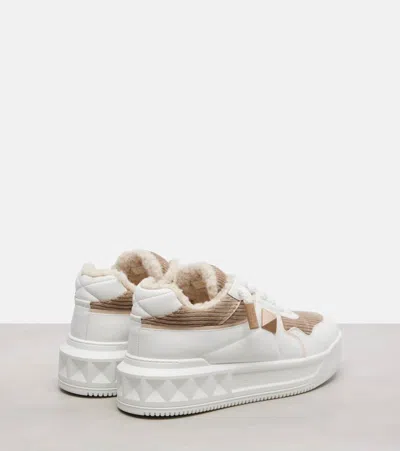 Valentino One Stud Xl Sneakers In Leather And Velvet In White