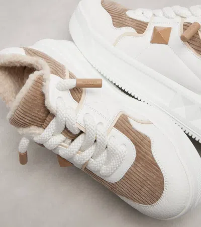 Valentino One Stud Xl Sneakers In Leather And Velvet In White