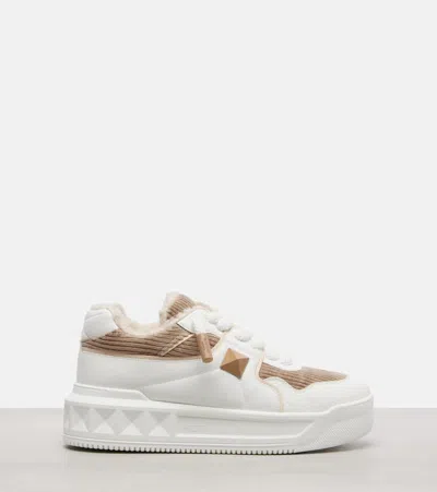 Valentino One Stud Xl Sneakers In Leather And Velvet In White
