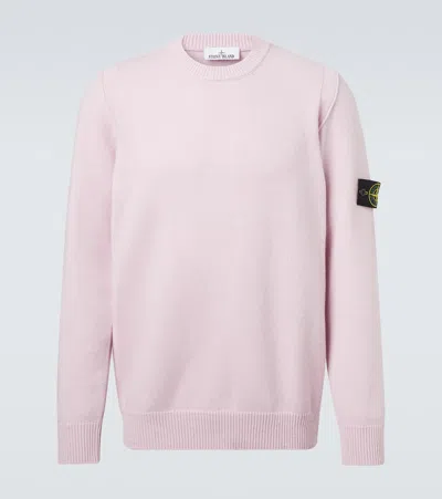 Stone Island Logo-patch Crew-neck Wool Sweater In Pink