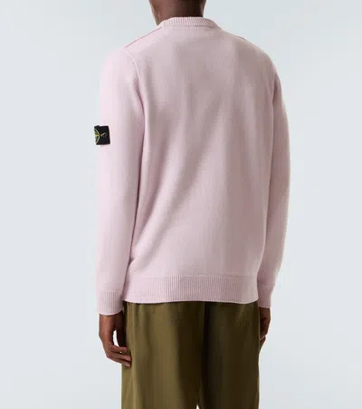 Stone Island Logo-patch Crew-neck Wool Sweater In Pink