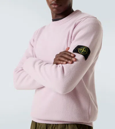 Stone Island Logo-patch Crew-neck Wool Sweater In Pink