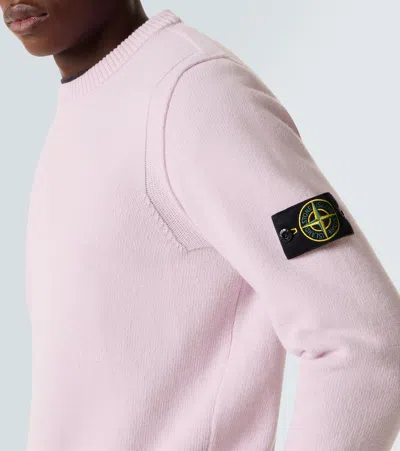 Stone Island Logo-patch Crew-neck Wool Sweater In Pink
