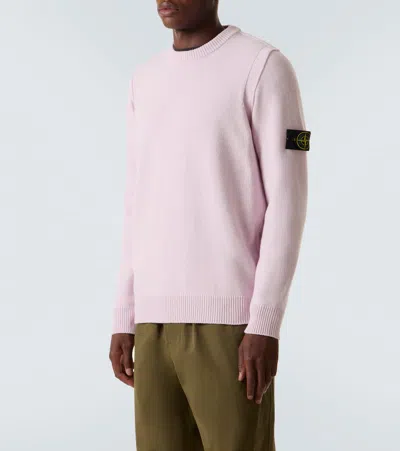 Stone Island Logo-patch Crew-neck Wool Sweater In Pink
